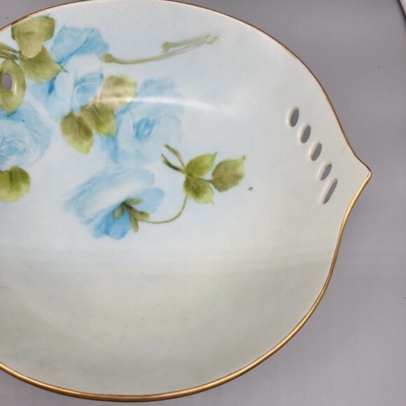 Set of 2 Vintage Handled shallow Bowls 1961 Floral Handpainted Gold Rim 8" - Picture 7 of 11